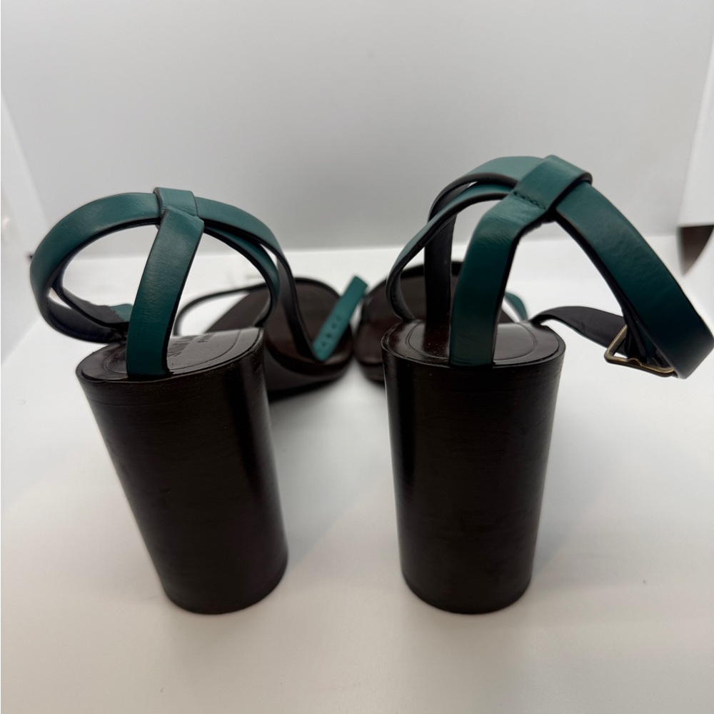 Saint Laurent Teal and Brown Heeled Sandals - Picture 2 of 8